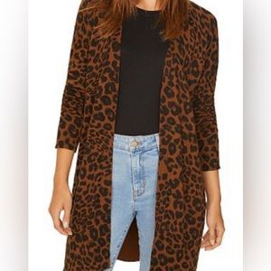Sanctuary Open Front Animal Print Leopard Cardigan Brown Black Size XS